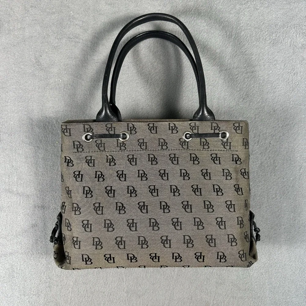 Dooney & Bourke Monogram Canvas Tassel Tote Bag Y2K Brown Black Shoulder Purse